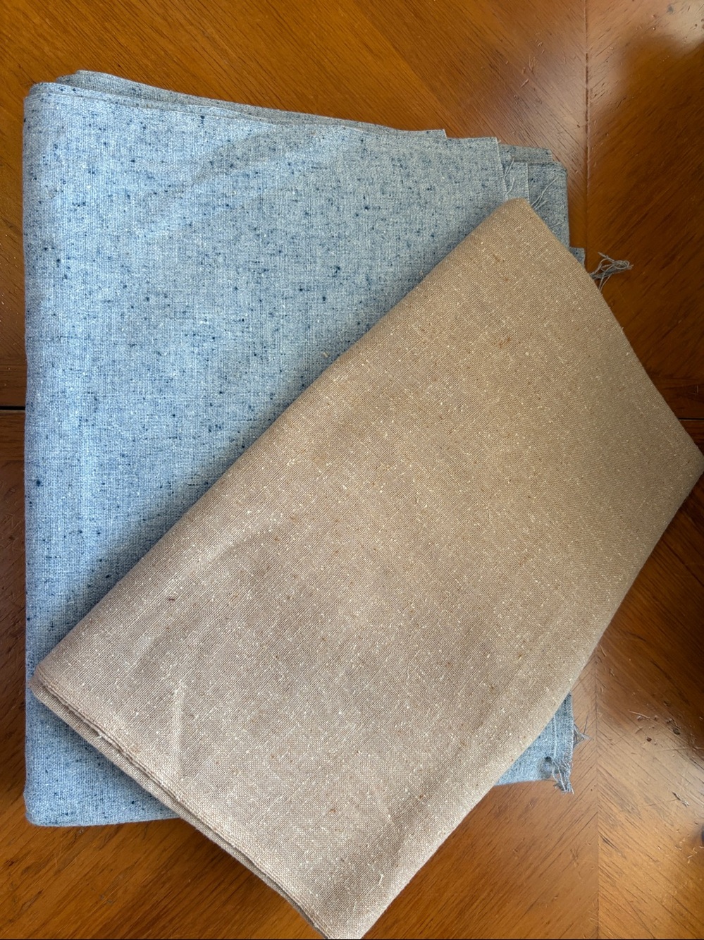 Fabric Set 3 PCS Blue & Beige Brown Linen Blend - Picture 3 of 7